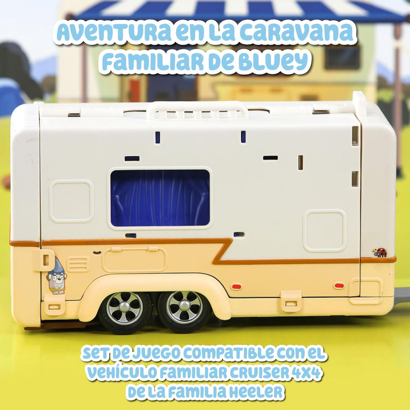 Bluey - Campervan, Urlaub Wohnwagen Spielzeug, 1 bewegliche Figur der Serie, 6 Campingzubehör und de