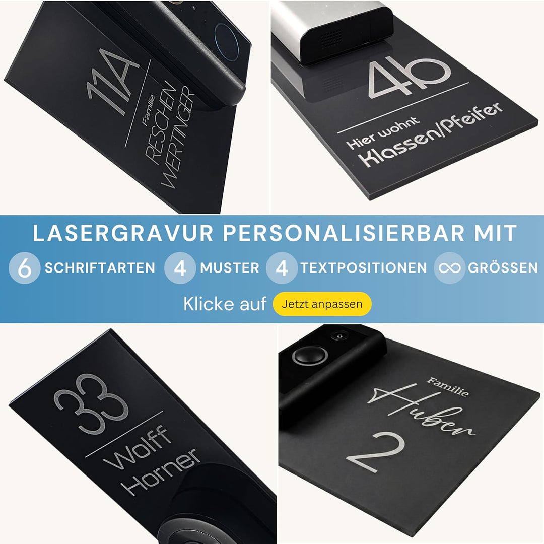 Klingelschild für Reolink Video Doorbell PoE/WiFi D340W D340P |Schwarz oder Anthrazit | Hausnummer,