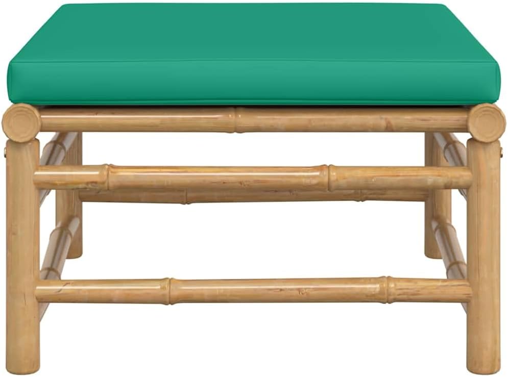 vidaXL Gartenhocker mit Grünem Kissen Bambus Fusshocker Grün, Fusshocker Grün
