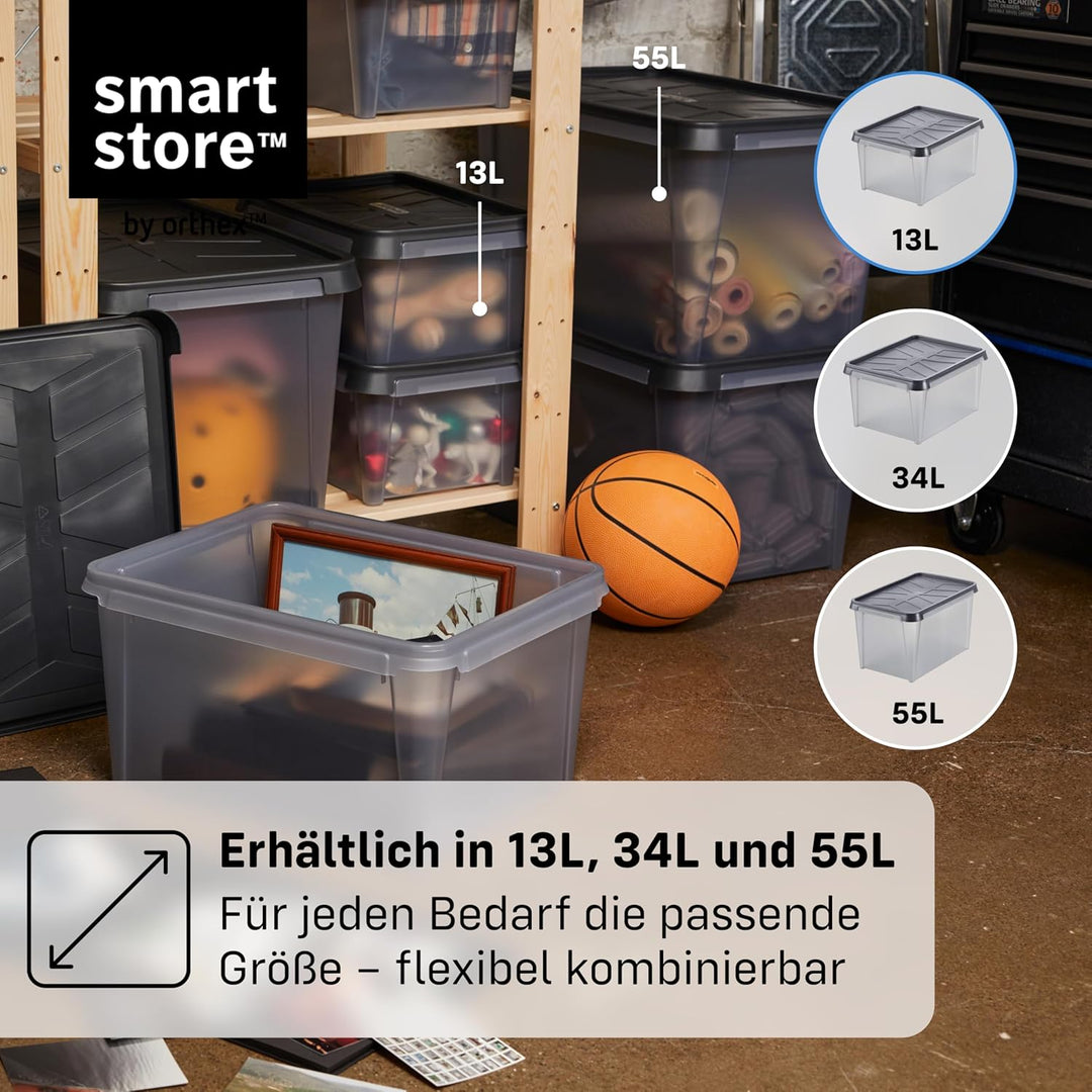 SmartStore Aufbewahrungsbox mit Deckel 12 L wasserdicht Plastik – 7er-Set – mattiert - ineinander &