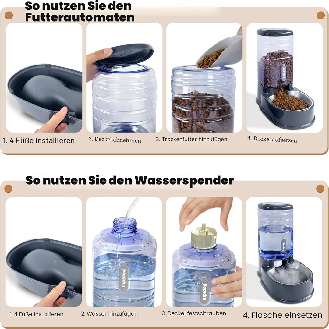 Automatischer Futterspender für kleine und mittelgrosse Haustiere, 3,8 l, Reisefutterspender und Was