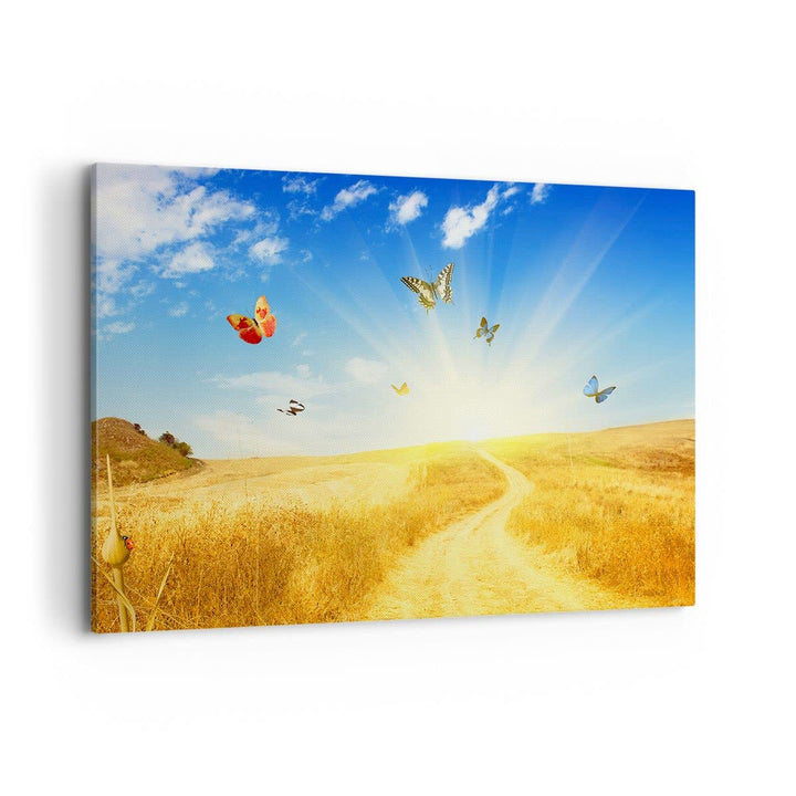 Bilder auf Leinwand 100x70cm Leinwandbild Schmetterlinge Wiese Gras Gross Wanddeko Bild Schlafzimmer