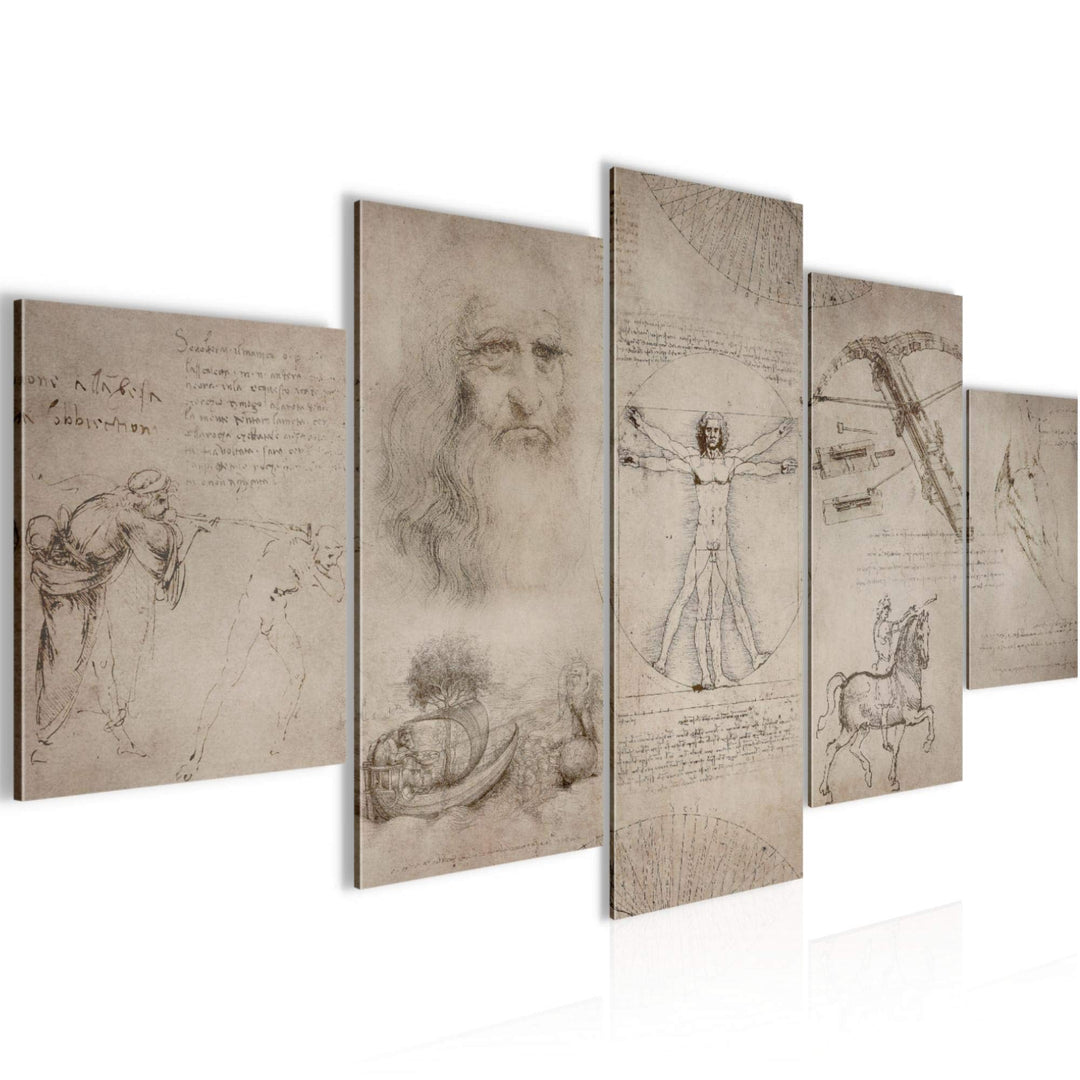Runa Art Wandbilder Leonardo Da Vinci 5 Teilig Bild auf Vlies Leinwand Deko Wohnzimmer Schlafzimmer