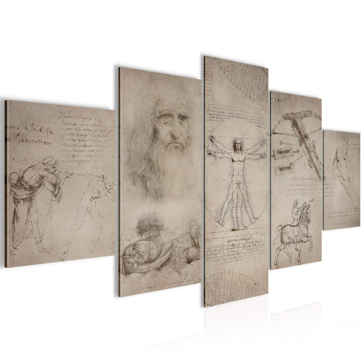 Runa Art Wandbilder Leonardo Da Vinci 5 Teilig Bild auf Vlies Leinwand Deko Wohnzimmer Schlafzimmer