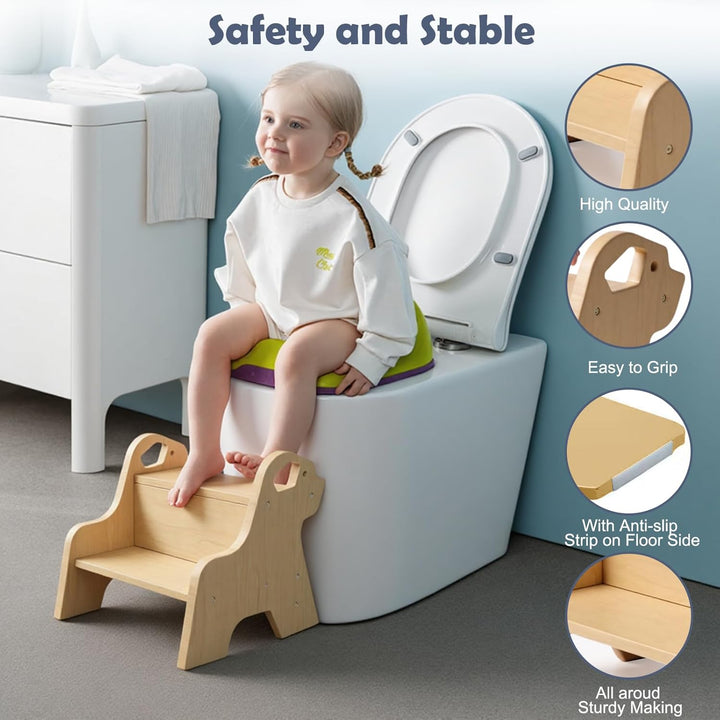 Tritthocker für Kinder - 2-Stufig Hocker Kinderschemel, mit Antirutschmatte und Griff, Multifunktion