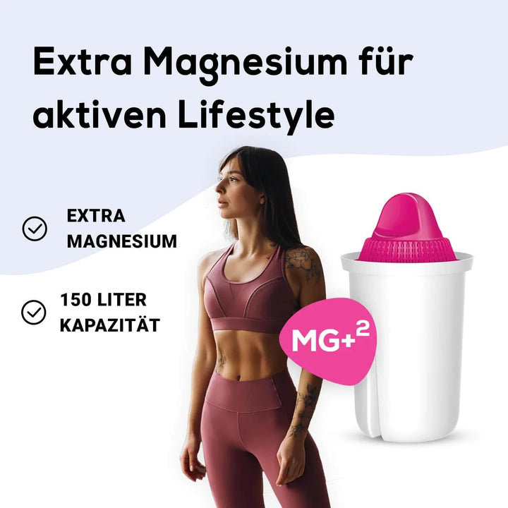 PearlCo Extra Mg 2+ 2L Ergonomischer Griff Glas Wasserfilter Krug - 3 Magnesium-Filter - Anti-Rutsch