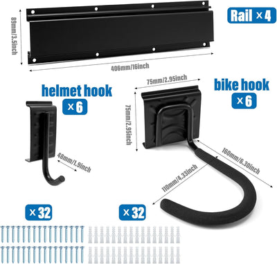 Sinoer Fahrrad-Fahrrad-Wandhalter, Fahrrad-Wandhalter für 6 Fahrräder, 6 Helme, Werkzeug-Aufbewahrun