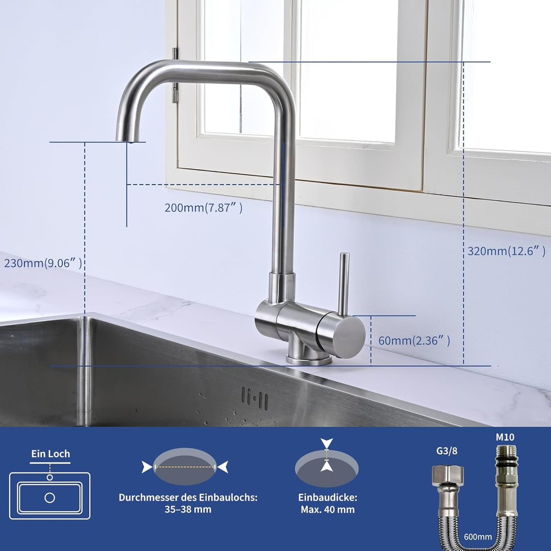 Küchenarmatur BuntHaus, Wasserhahn Unterfenster, Spültischarmatur Vorfenster, Wasserhahn umklappbar