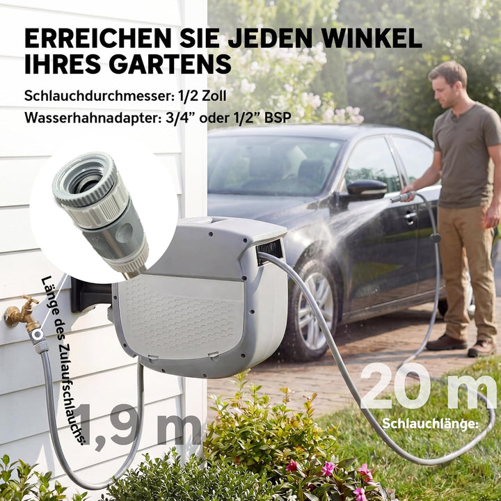 Outsunny Schlauchtrommel mit Gartenschlauch 20 m, 180° schwenkbar Schlauchbox mit automatische Aufro
