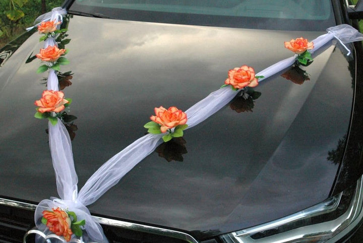 Organza M + Schleife Auto Schmuck Braut Paar Rose Deko Dekoration Autoschmuck Hochzeit Car Auto Wedd