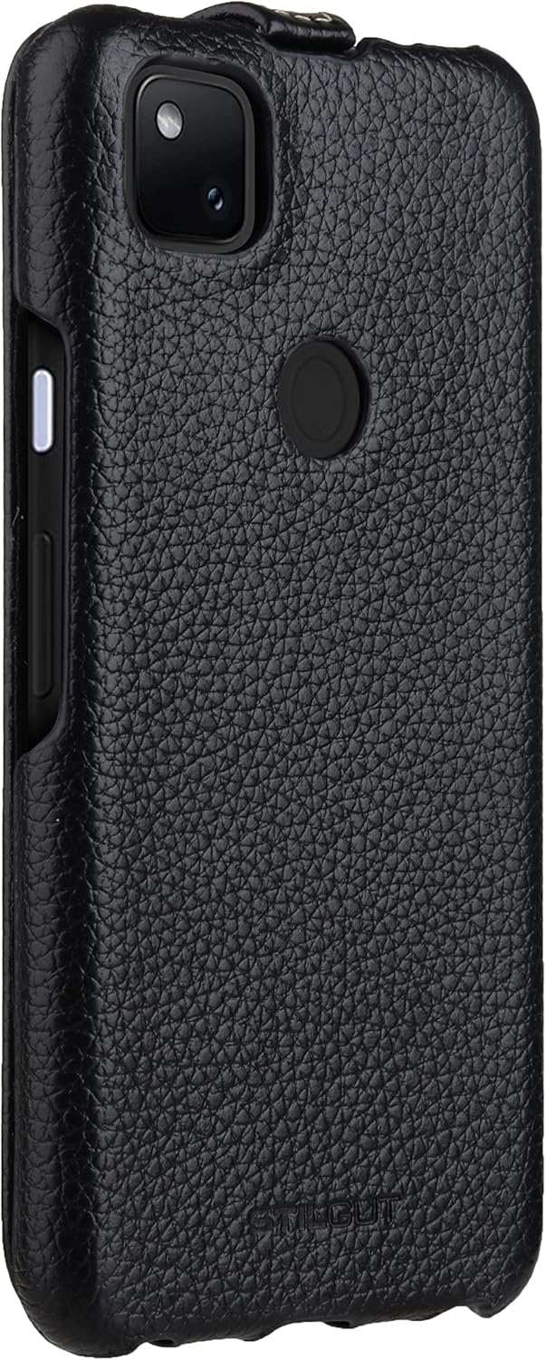 STILGUT UltraSlim kompatibel mit Google Pixel 4a 4G Hülle - Pixel 4a Flip Case aus Leder, Klapphülle