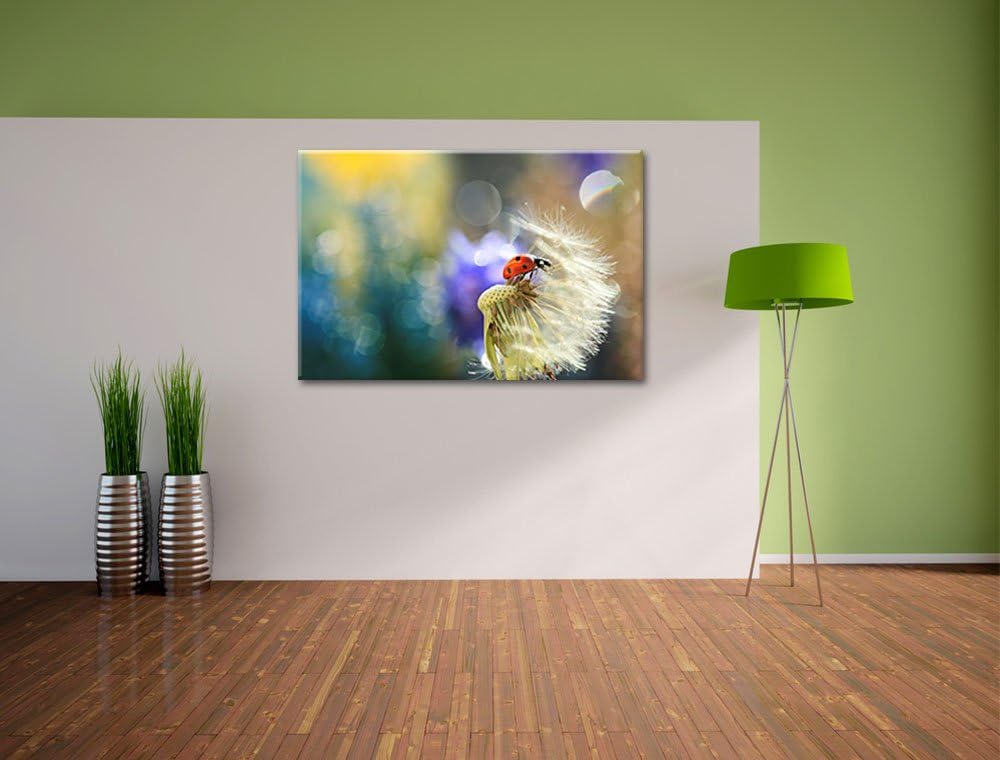 Marienkäfer auf Pusteblume Format: 100x70 auf Leinwand, XXL riesige Bilder fertig gerahmt mit Keilra