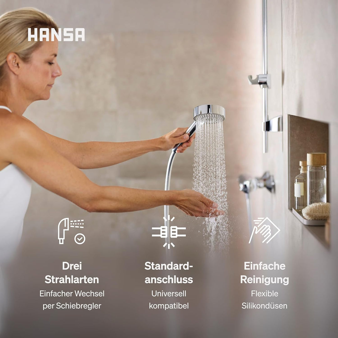 HANSA BASICJET Duschkopf mit 3 Strahlarten I Handbrause Dusche I Anti-Kalk Funktion I Brausekopf 95