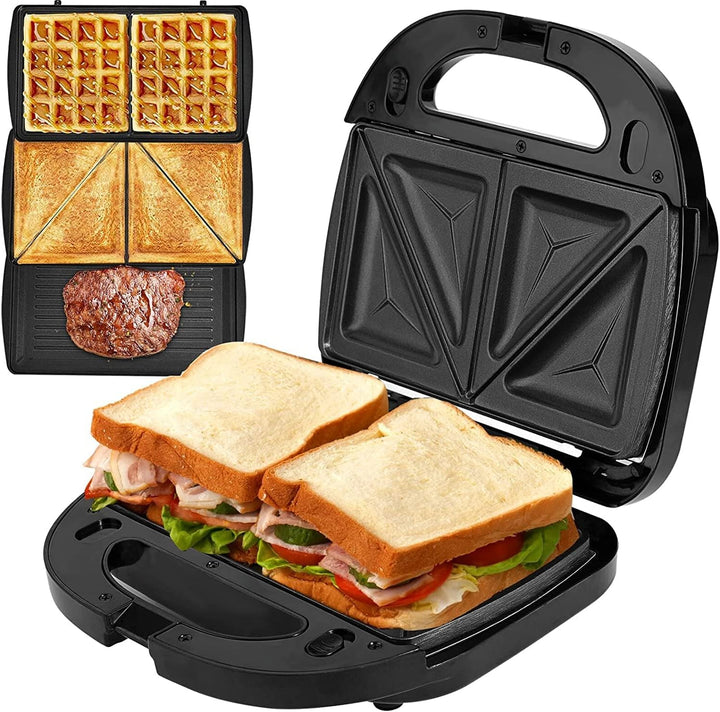 Sandwich Maker, Waffle Maker, 3-in-1 Panini Toaster 750W mit abnehmbaren Antihaftplatten, LED-Anzeig