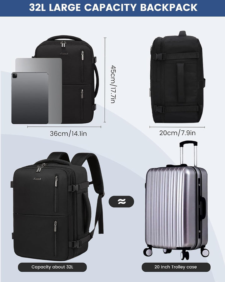 LOVEVOOK Handgepäck Rucksack 45x36x20, Reiserucksack Flugzeug Damen Herren mit USB, Carry On Luggage