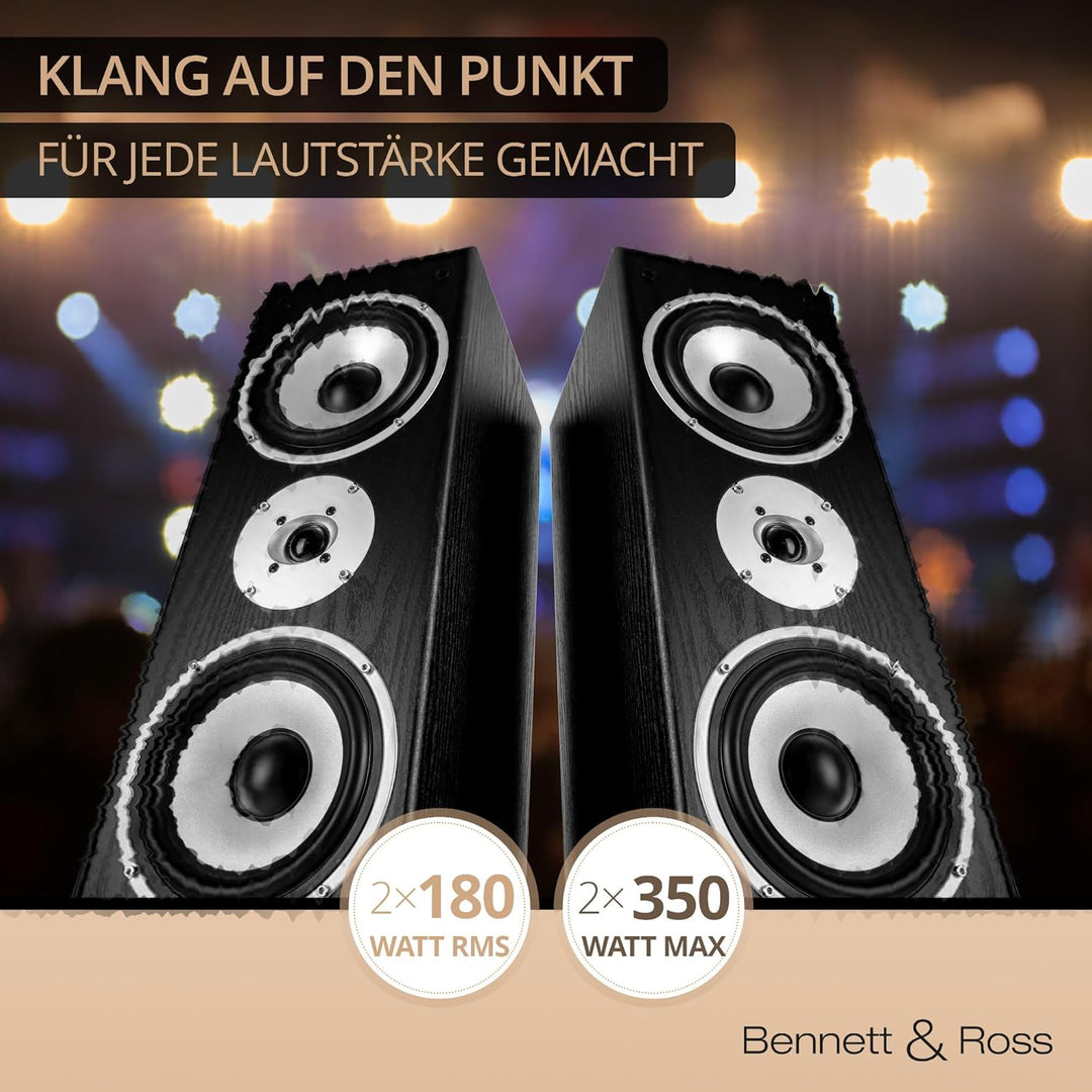 Bennett & Ross Radiant 3-Wege HiFi Standlautsprecher Paar (350W RMS, 6,5" Tieftöner, 6,5" Mitteltöne