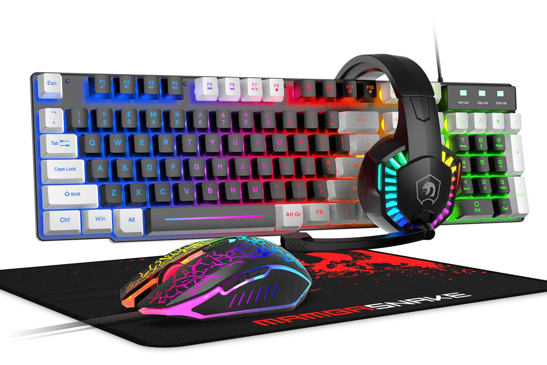 Kabelgebundene Gaming-Tastatur, Maus und Mauspad und Gaming-Headset, Regenbogen-LED-Hintergrundbeleu