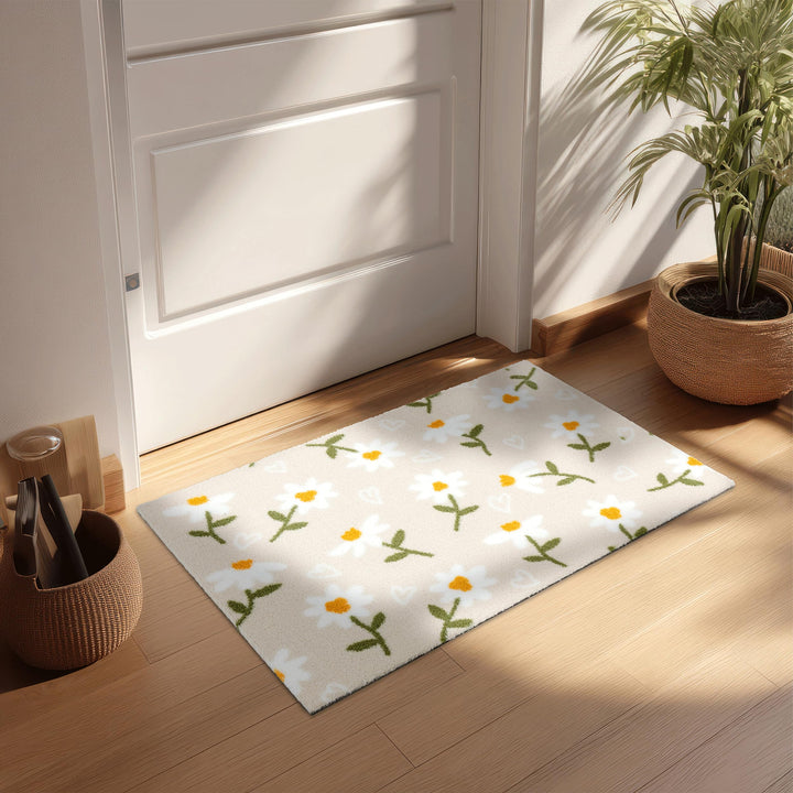 Astra rutschfeste Sauberlaufmatte innen - Gänseblümchen beige 50 x 70 cm - Wohnraum Fussmatte Design