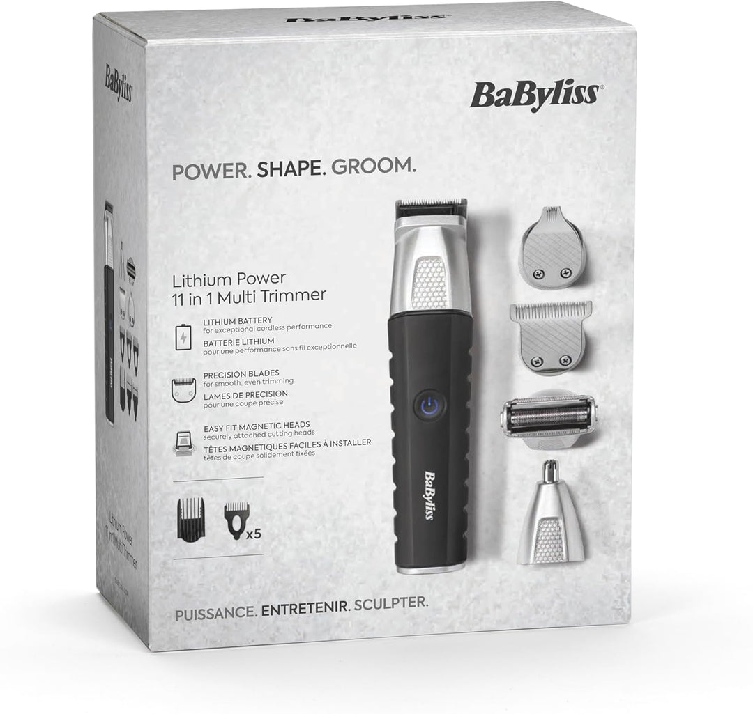 BaByliss Lithium Power 11-in-1 Multi-Trimmer – Kabelloses Grooming-Kit mit Barttrimmer und Nasenhaar