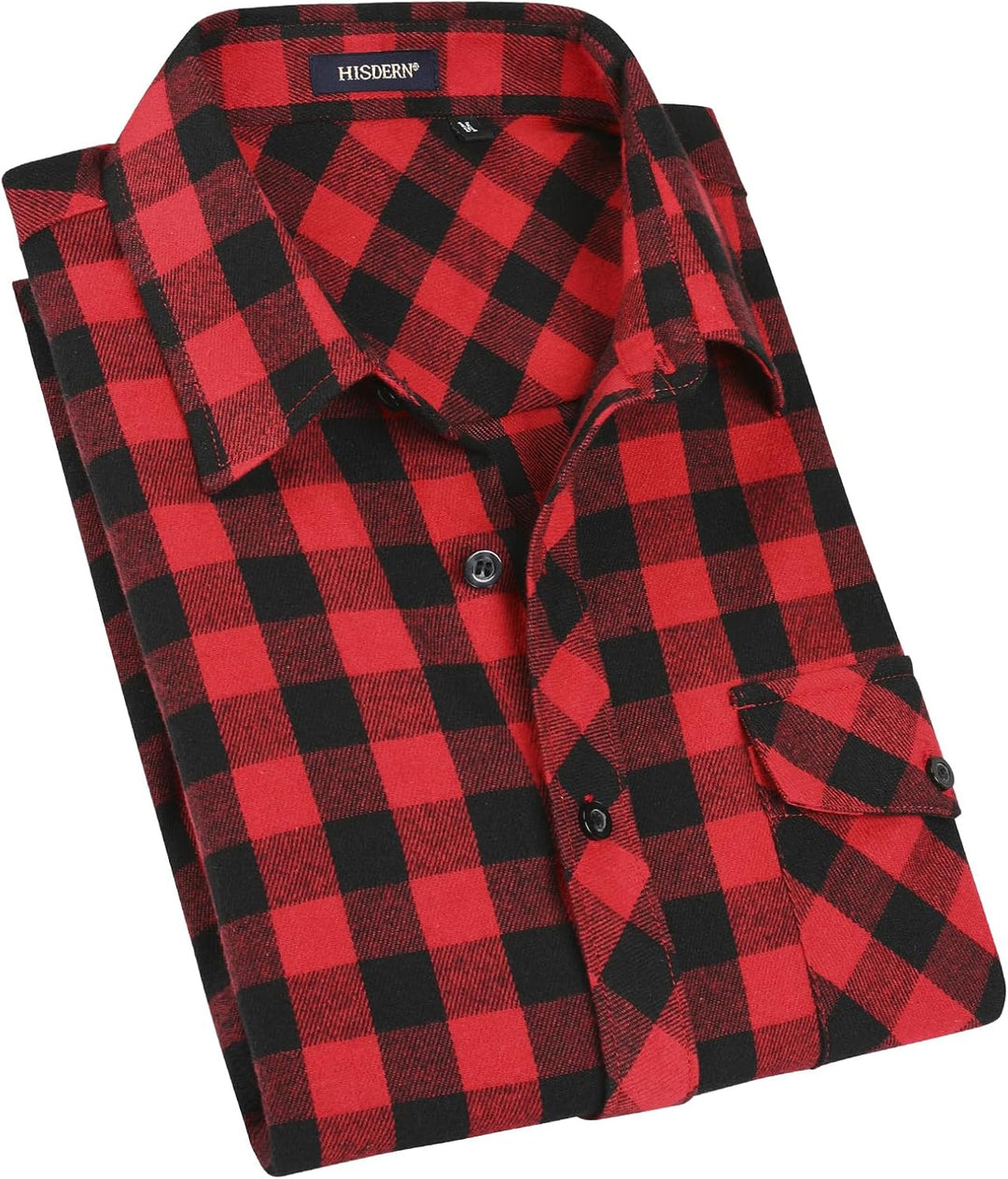 HISDERN Herren Hemd Checked Flanell Shirt, Herren Langarm Oberteil für Männer mit Brusttaschen, Butt