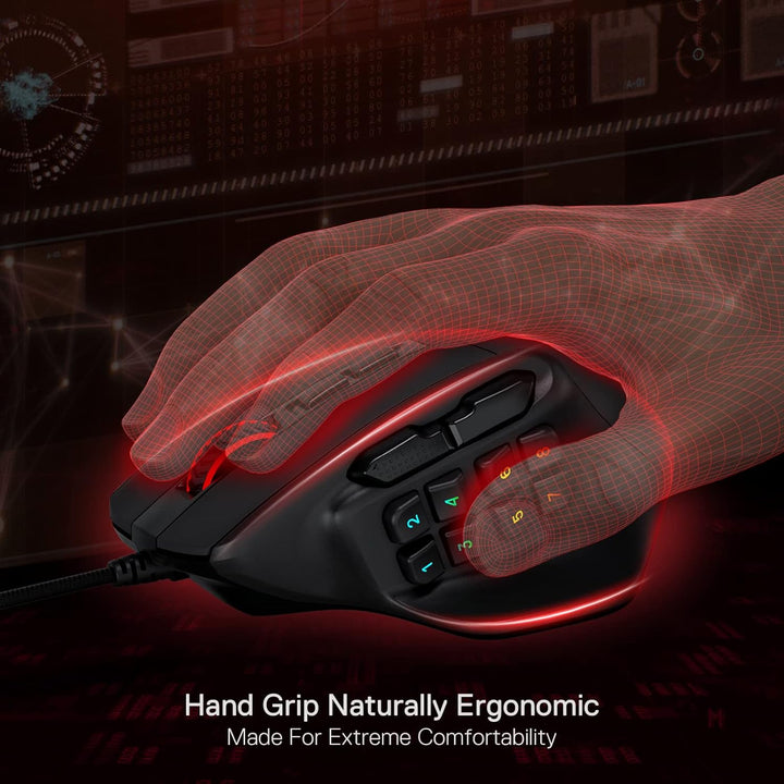 Redragon M811 Aatrox MMO Gaming Maus, 15 programmierbare Tasten kabelgebundene RGB Gamer Maus mit er