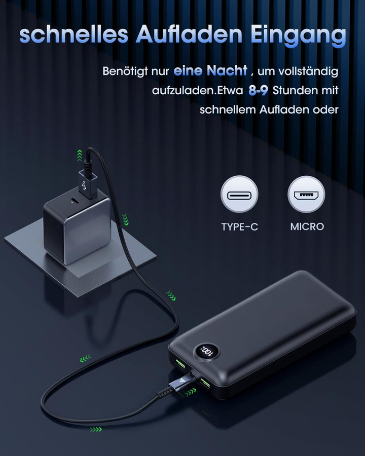 PowerBank 50000mAh grosse kapazität, 22,5W schnelles Aufladen externer Akku USB-C 3 Ausgänge und 2 E
