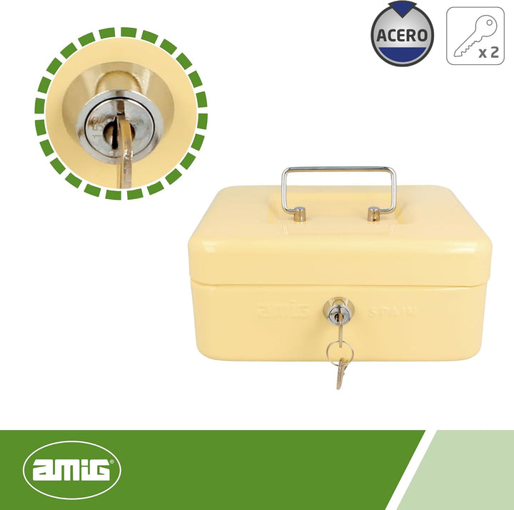 Amig - Sicher | Geldkassette | Safe für Geld, Scheine und Münzen | Mit Münzfach und 2 Schlüsseln | S
