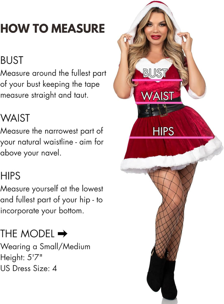 Leg Avenue 85356 - Kostüm, Mrs Claus Hooded Dress, Grösse Medium/Large, rot/weiss, Damen Weihnachten