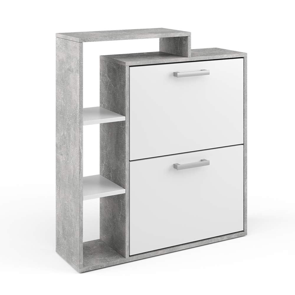 Vicco Schuhkipper Orlando, Schuhregal, Beton, 24.5 x 90 cm Weiss/Beton 2 Fächern, Weiß/Beton 2