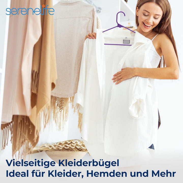 SereneLife Kleiderbügel Platzsparend 50 Stück, Bügel rutschfest mit Einkerbungen im Schulterbereich