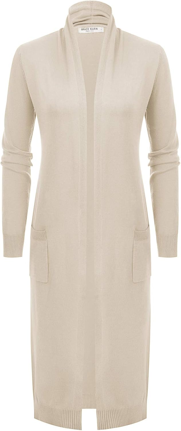 GRACE KARIN Damen Strickjacke Offene Langarm Knitwear Casual Maxi Lang Cardigan Sweater CLE02380 M H