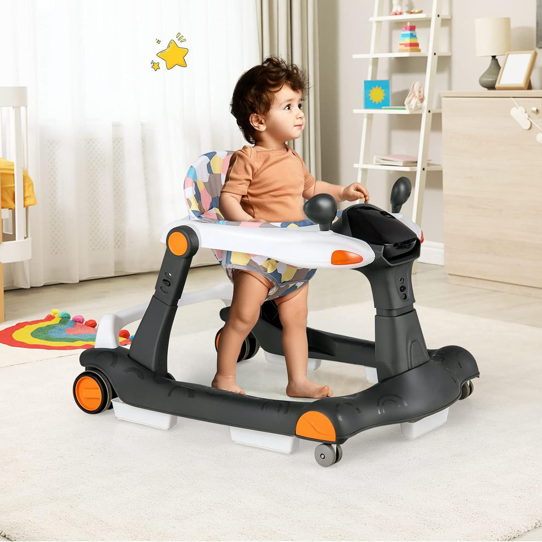 GOPLUS 2 in 1 Faltbarer Lauflernhilfe, Höhenverstellbare Lauflernwagen mit Licht, Musik & Einstellba
