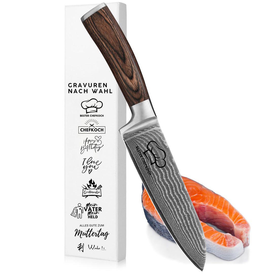 Wakoli EDIB Damastmesser Santoku Personalisiertes Geschenk I scharfe 17 cm Klinge aus 67 Lagen Damas