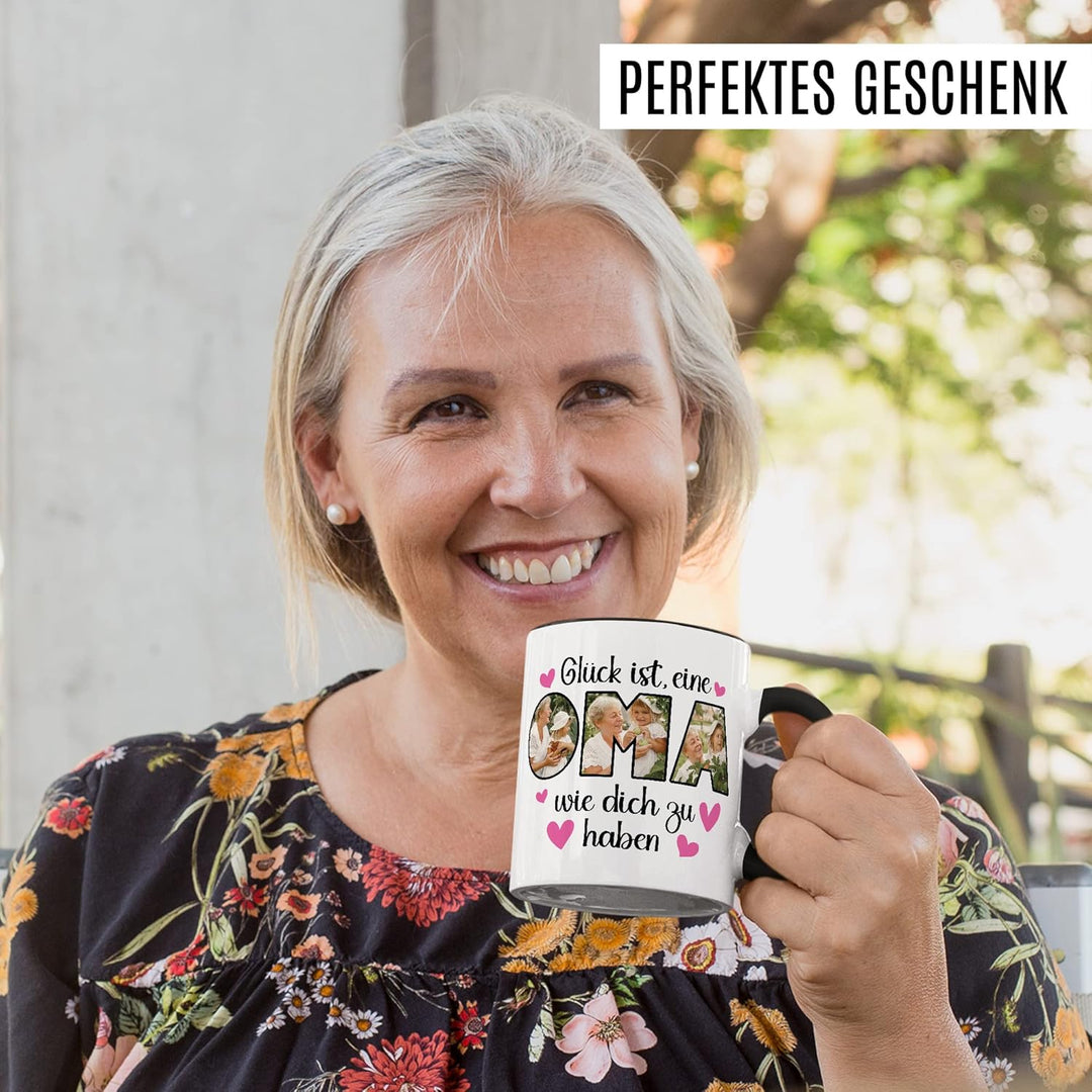Oma Tasse personalisiert mit Bild, Glück ist eine Oma wie dich zu haben, Geschenk personalisierbar G