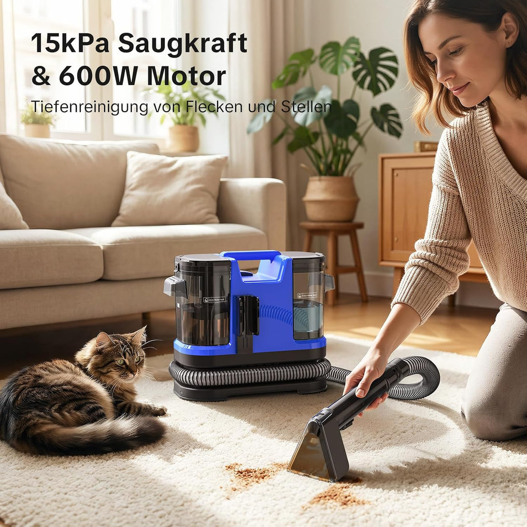 Lubluelu Nasssauger Polsterreiniger Gerät, 600 W - 15 kPa Teppichreiniger Waschsauger, tragbares Tep