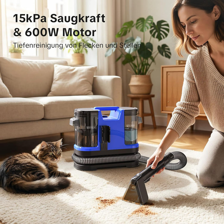 Lubluelu Nasssauger Polsterreiniger Gerät, 600 W - 15 kPa Teppichreiniger Waschsauger, tragbares Tep
