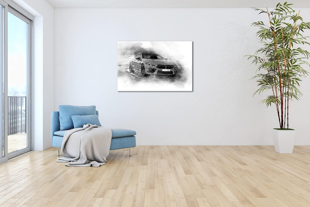 deyoli küstlericher Sportwagen Effekt: Schwarz&amp;Weiss Format: 80x60 als Leinwandbild, Motiv fertig ge