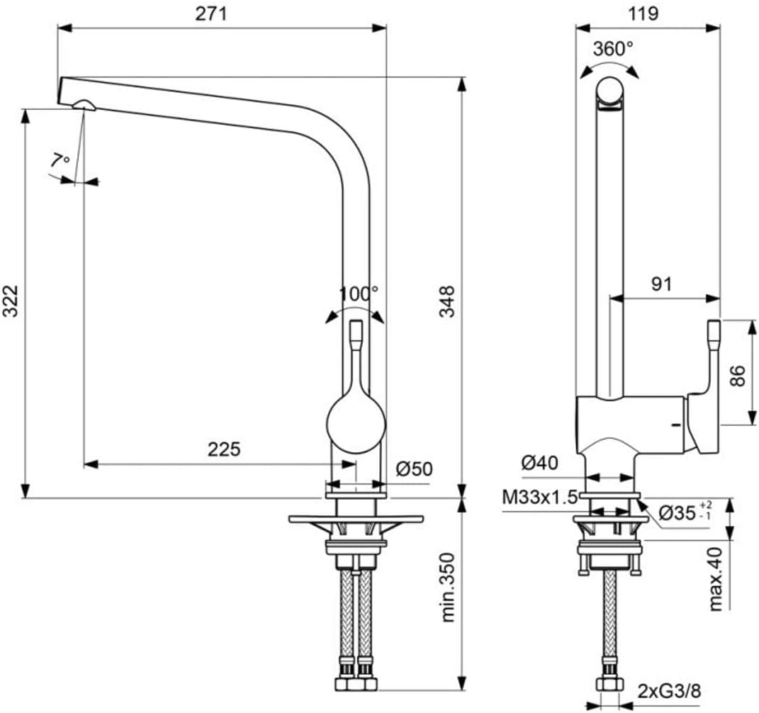 Ideal Standard BC174AA Ceralook Küchenarmatur hoher Auslauf