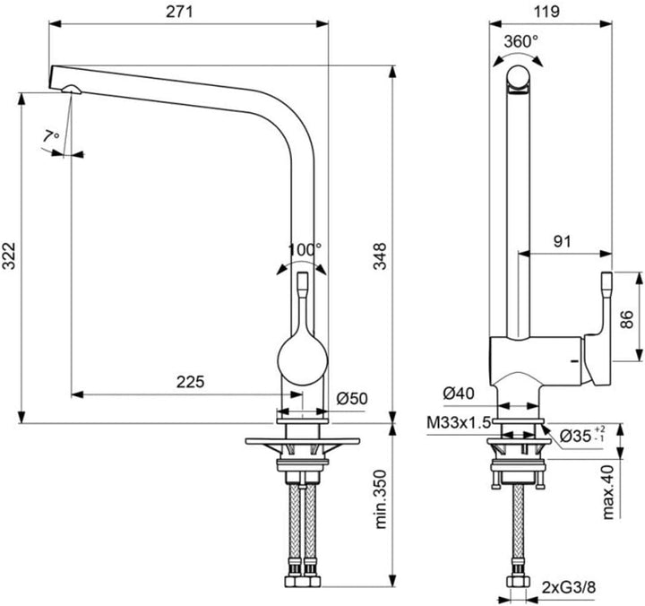 Ideal Standard BC174AA Ceralook Küchenarmatur hoher Auslauf