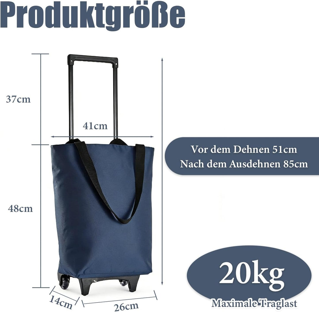2-in-1 Einkaufstrolley Klappbar, 30L Faltbarer Einkaufstrolley, wasserdichte Einkaufstasche mit Roll