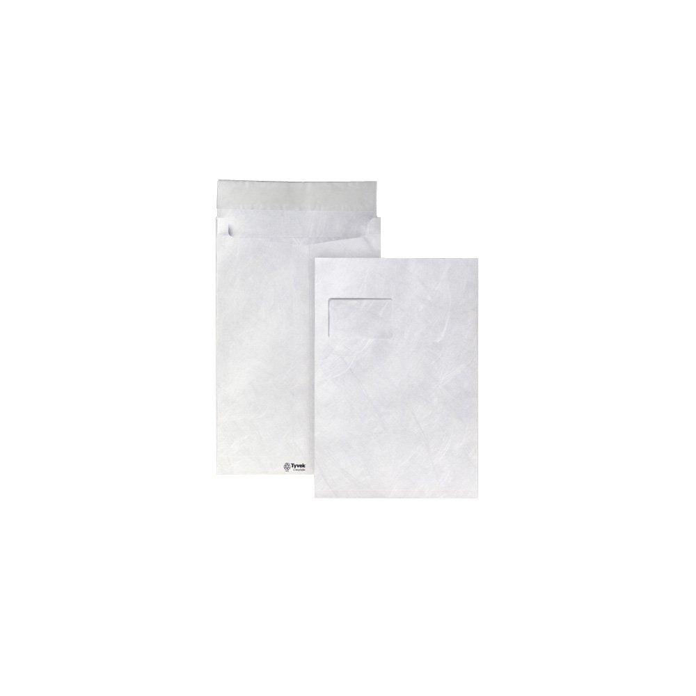 Tyvek Faltentasche mit Spitzboden C4 (324x229x20mm) haftklebend mit Fenster weiss 55g 100 Stück