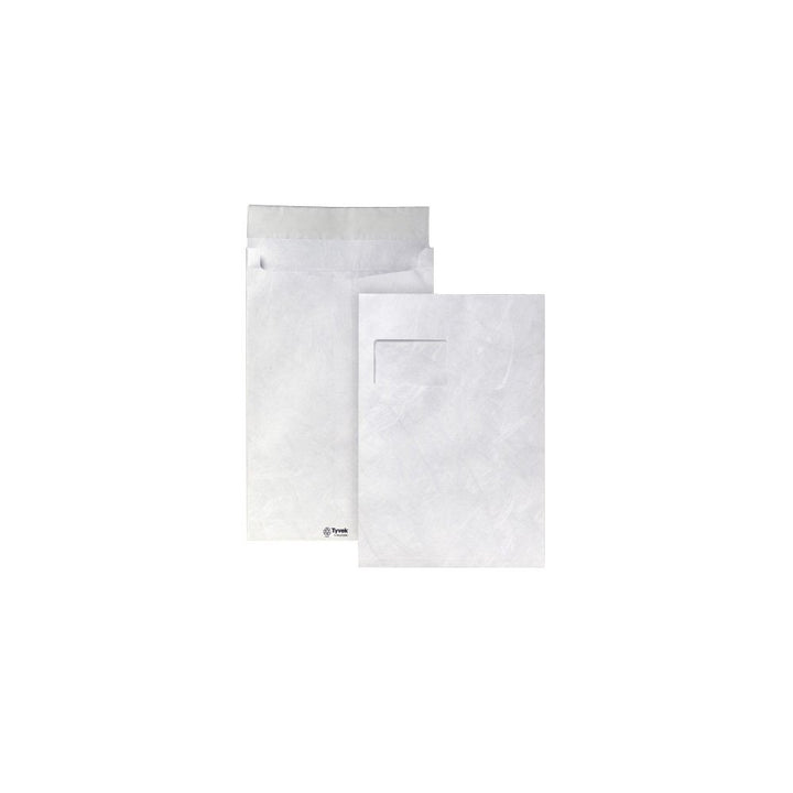 Tyvek Faltentasche mit Spitzboden C4 (324x229x20mm) haftklebend mit Fenster weiss 55g 100 Stück