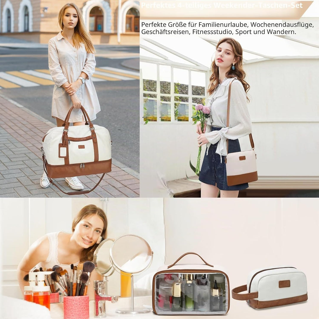 Wogarl Weekender Taschen für Damen, grosse Segeltuch-Übernachtungstasche, Reisetasche, Handgepäck, S