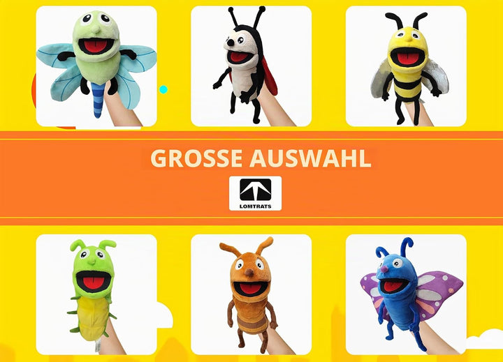 Insekten-Handpuppen für Kinder, Kleinkinder, inklusive Bienen, Schmetterlingen, Libellen usw. mit be