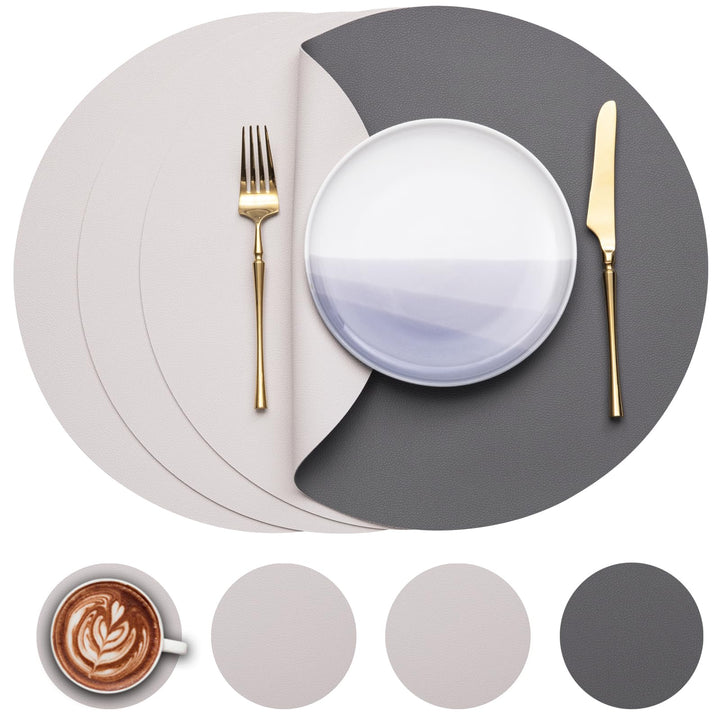 Myir JUN Tischsets 4er Set, Tischsets Abwaschbar Platzsets Rund Ø 38cm Platzdeckchen Rund Doppelseit