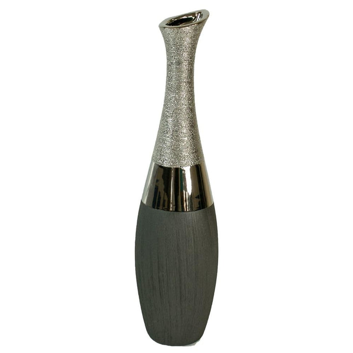 Formano Dekovase hohe Flaschen-Vase Luxor, Höhe ca. 40 cm, Durchmesser der Öffnung 3 cm, Silber-grau