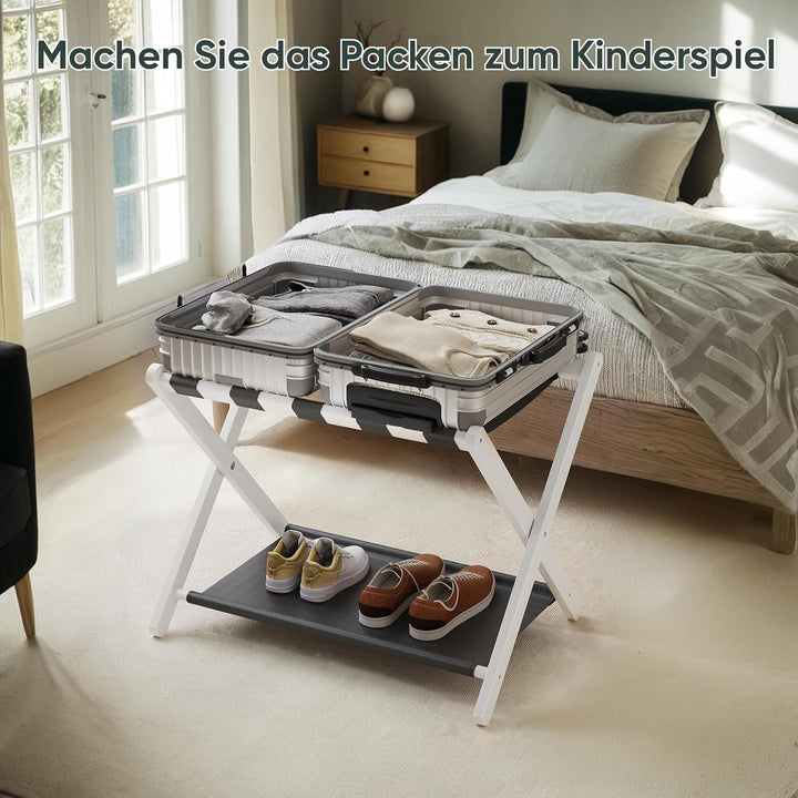Semiocthome Kofferständer, 2er-Set, Faltbarer Gepäckträger aus Bambus mit Ablage für Gästezimmer, Sc