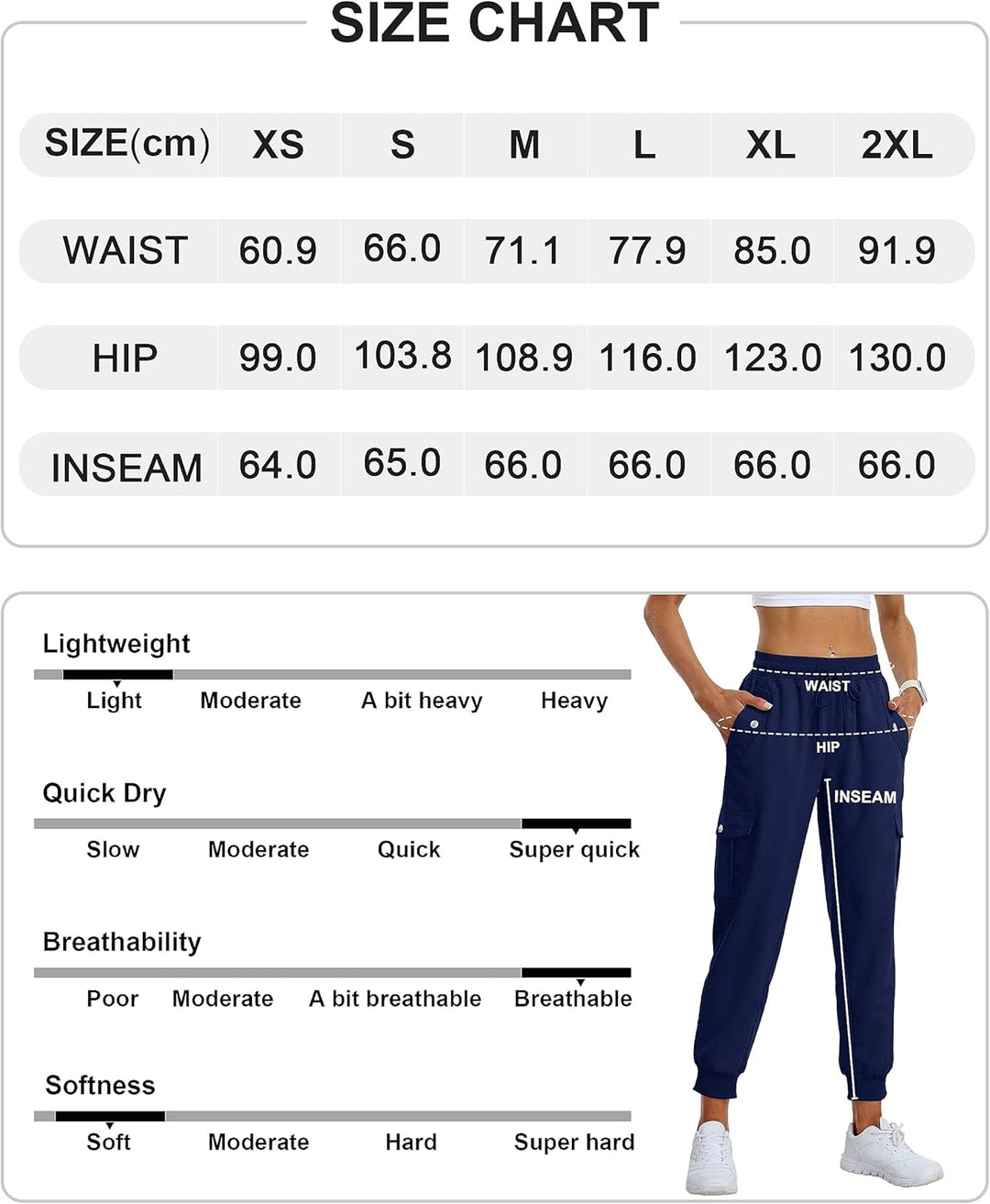 AjezMax Damen Cargohose Jogginghose Leicht Schnell Trockene Wanderhose Athletische Workout Outdoorho