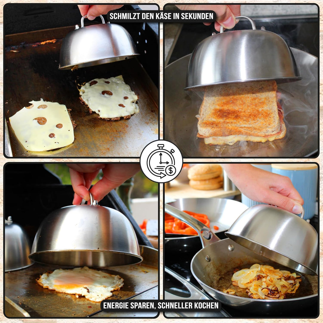 Smash Burger Set – Burger Smasher Set inkl. Hamburgerpresse, Burgerglocke Edelstahl 304, Grillspacht