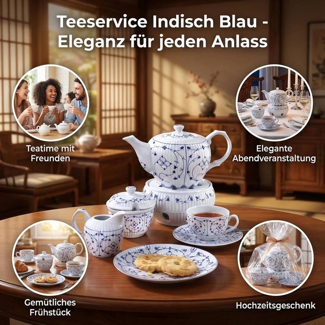 Teeservice indisch blau-22 tlg.